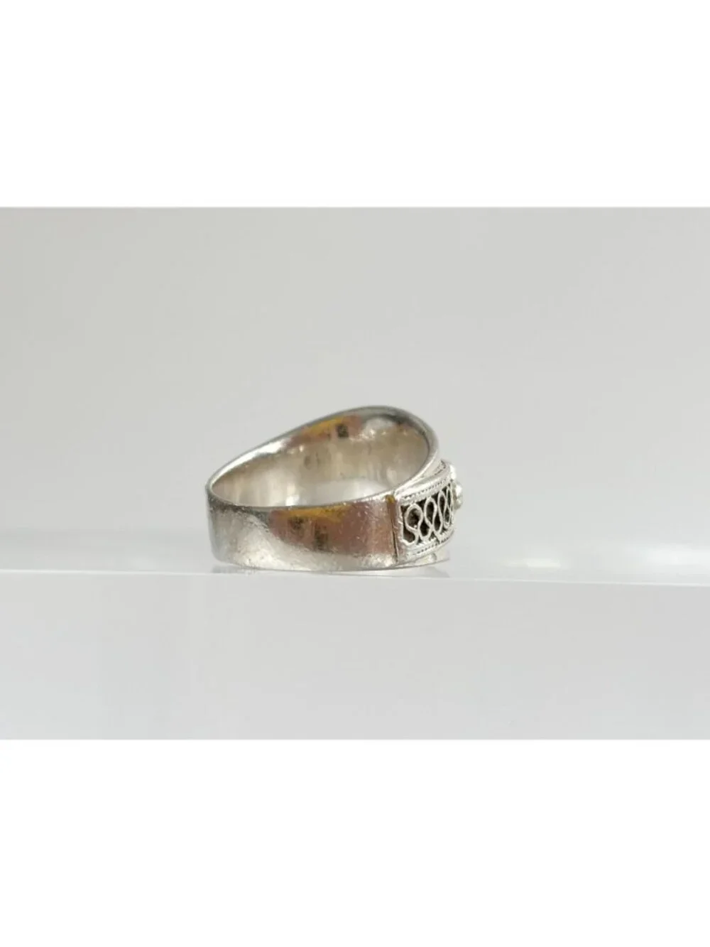 Thai Made Made Black Onyx Rope Chunky Sterling Silver 925 Vintage Ring - sz 6